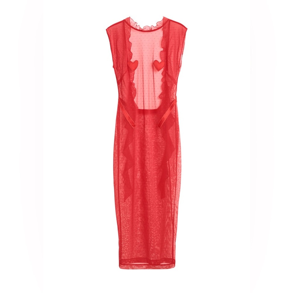 BNWOT H&M Innovation Cherish Waste Collection Red sheer long lingerie dress